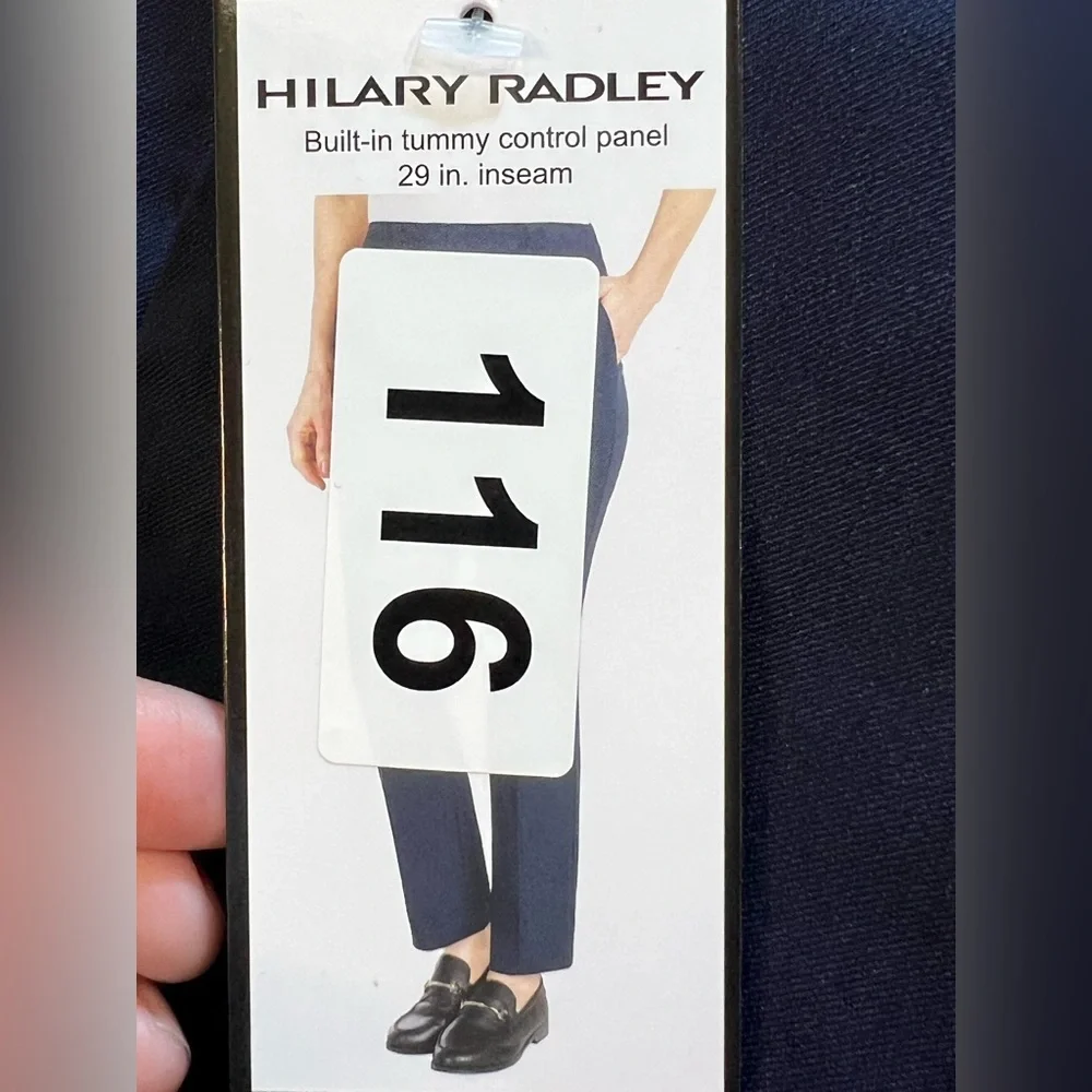 Hilary Radley Navy Slim Leg Pants Mid Rise‎ Tummy Control Size medium 29” Inseam